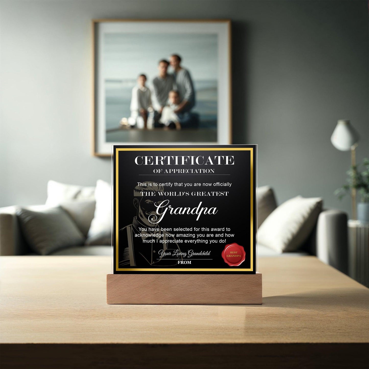 Certificate of Appreciation - The World's Greatest Grandpa Acrylic Plaque