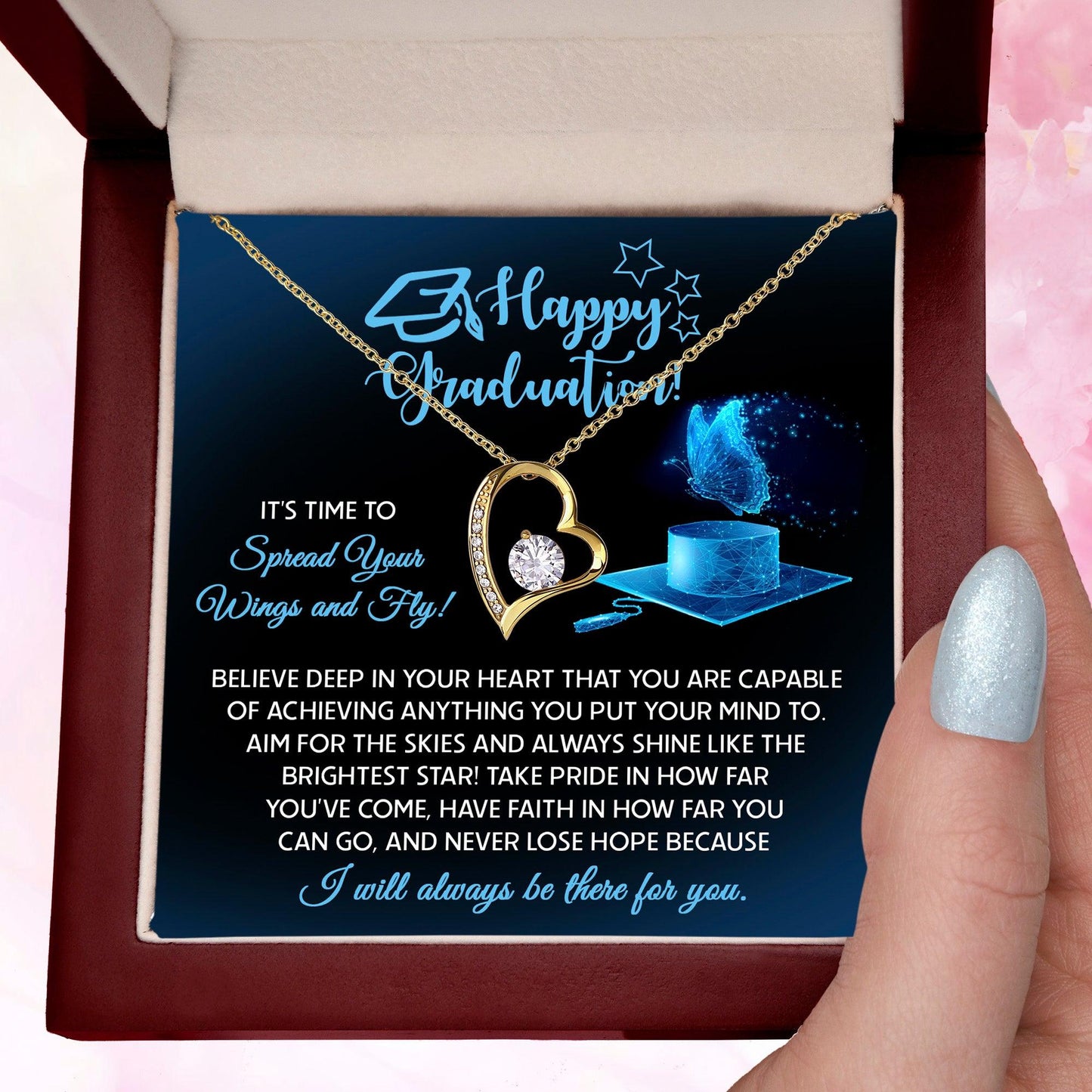 Graduation Gift for Her Spread Your Wings and Fly Forever Love Heart Pendant Necklace with Gift Box