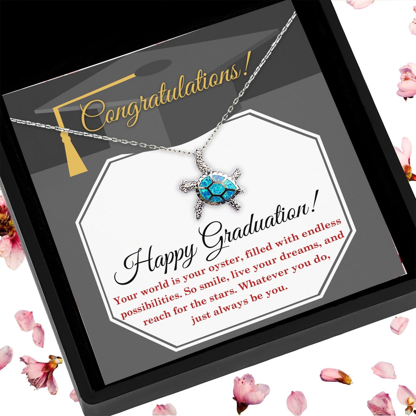 Graduation Gift The World is your Oyster Always Be You Opal Sea Turtle Pendant Necklace