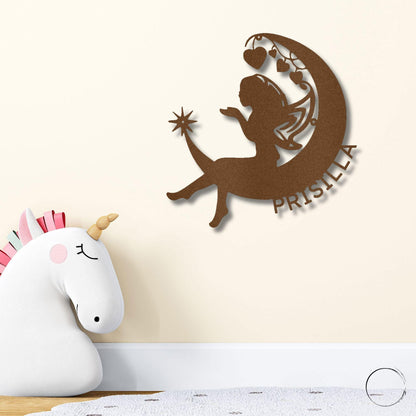 Fairy Moon Custom Name Metal Art Wall Sign