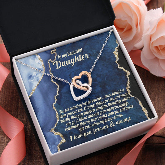 Daughter Inspirational - My Heart Walks with You - Interlocking Hearts Necklace