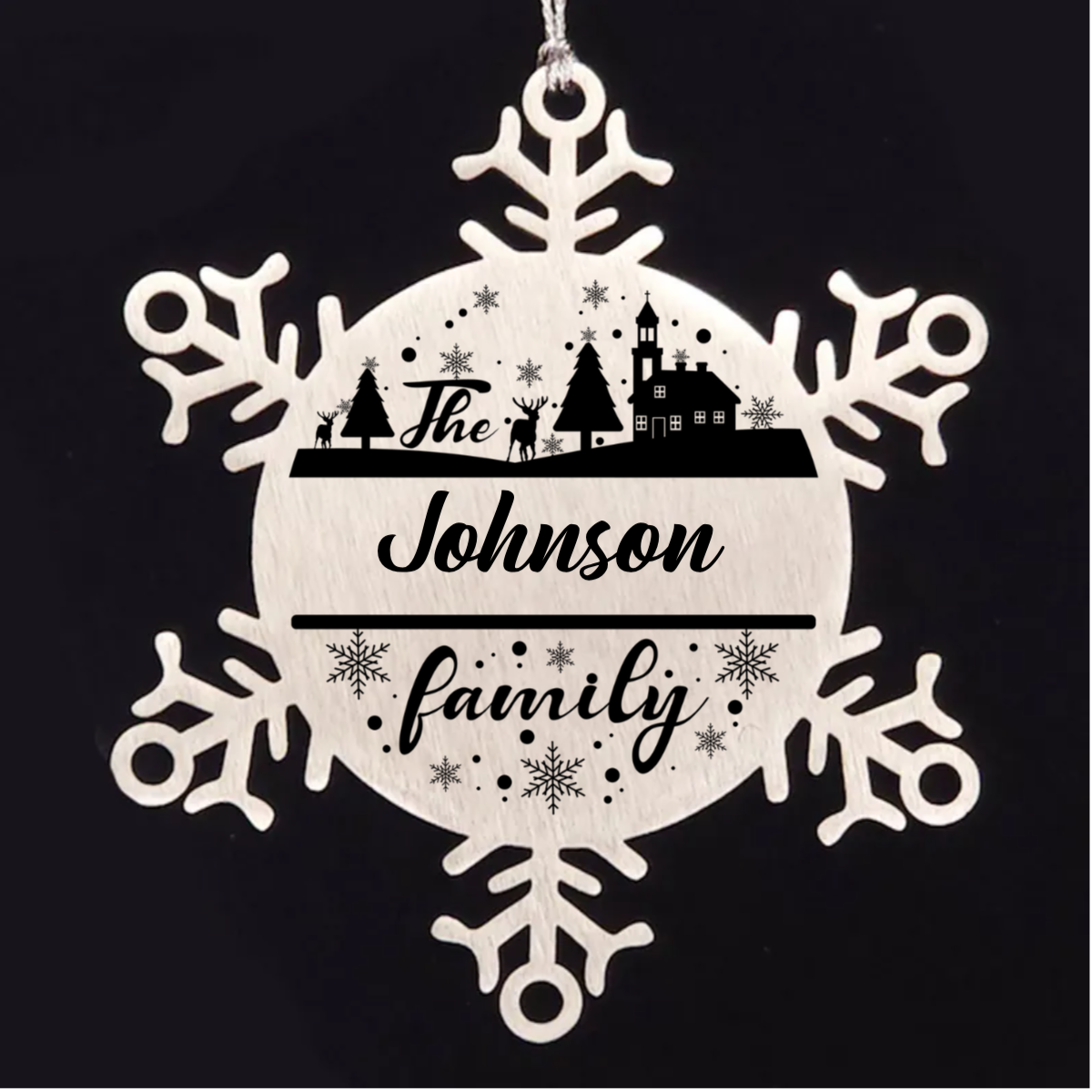 Personalized Family Name Christmas Laser Engraved Stainless Steel Snowflake Tree Ornament