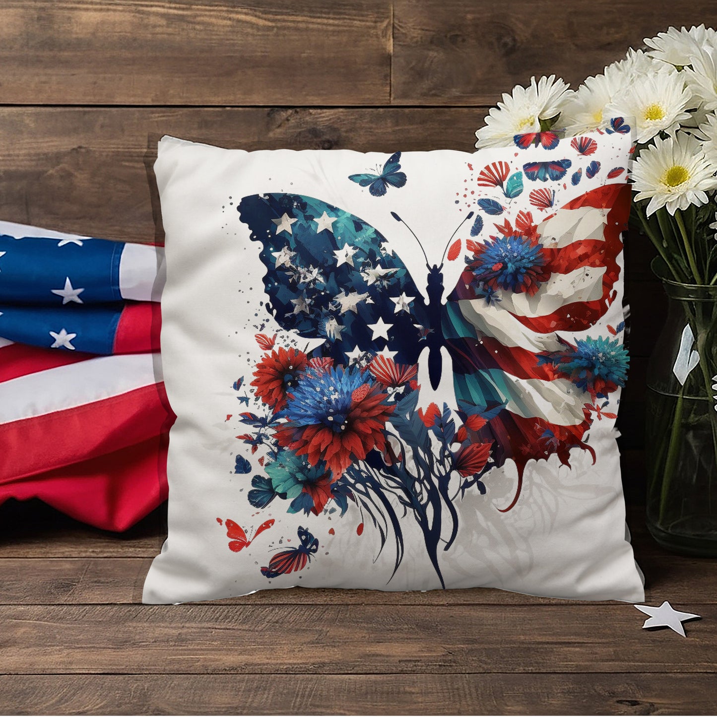 American Flag Patriotic Butterfly Indoor-Outdoor Pillow