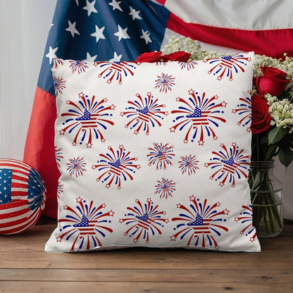 Star Red White and Blue Fireworks 4th of July Patriotic Indoor-Outdoor Pillow