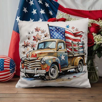 Patriotic Vintage Truck Fourth of July Home Decor Indoor-Outdoor Pillow