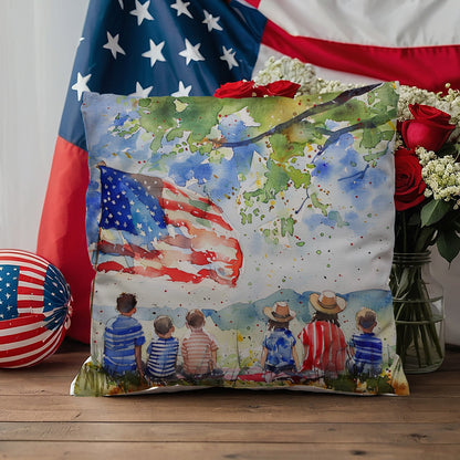 Patriotic Home Decor Waiting for Fireworks Fourth of July Indoor-Outdoor Pillow