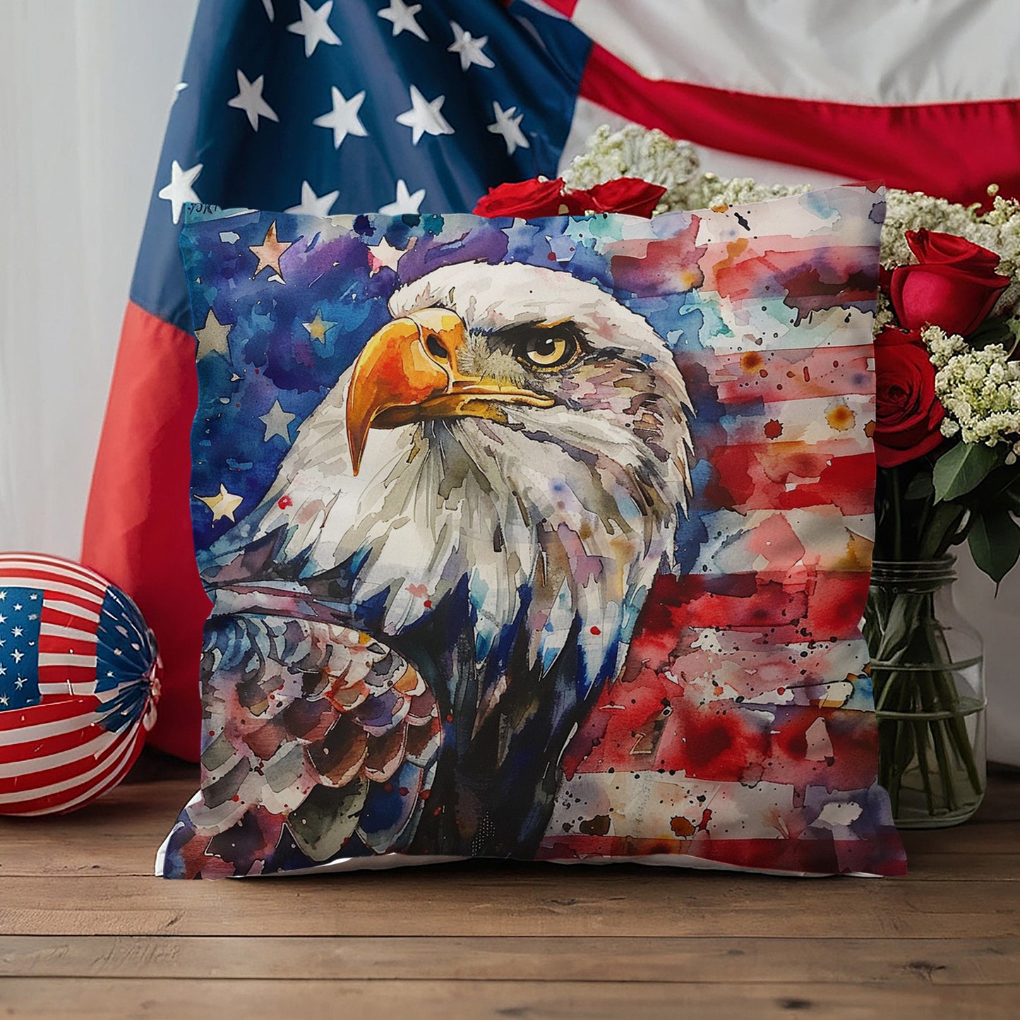 Eagle with American Flag Patriotic Indoor/Outdoor Pillow Decor