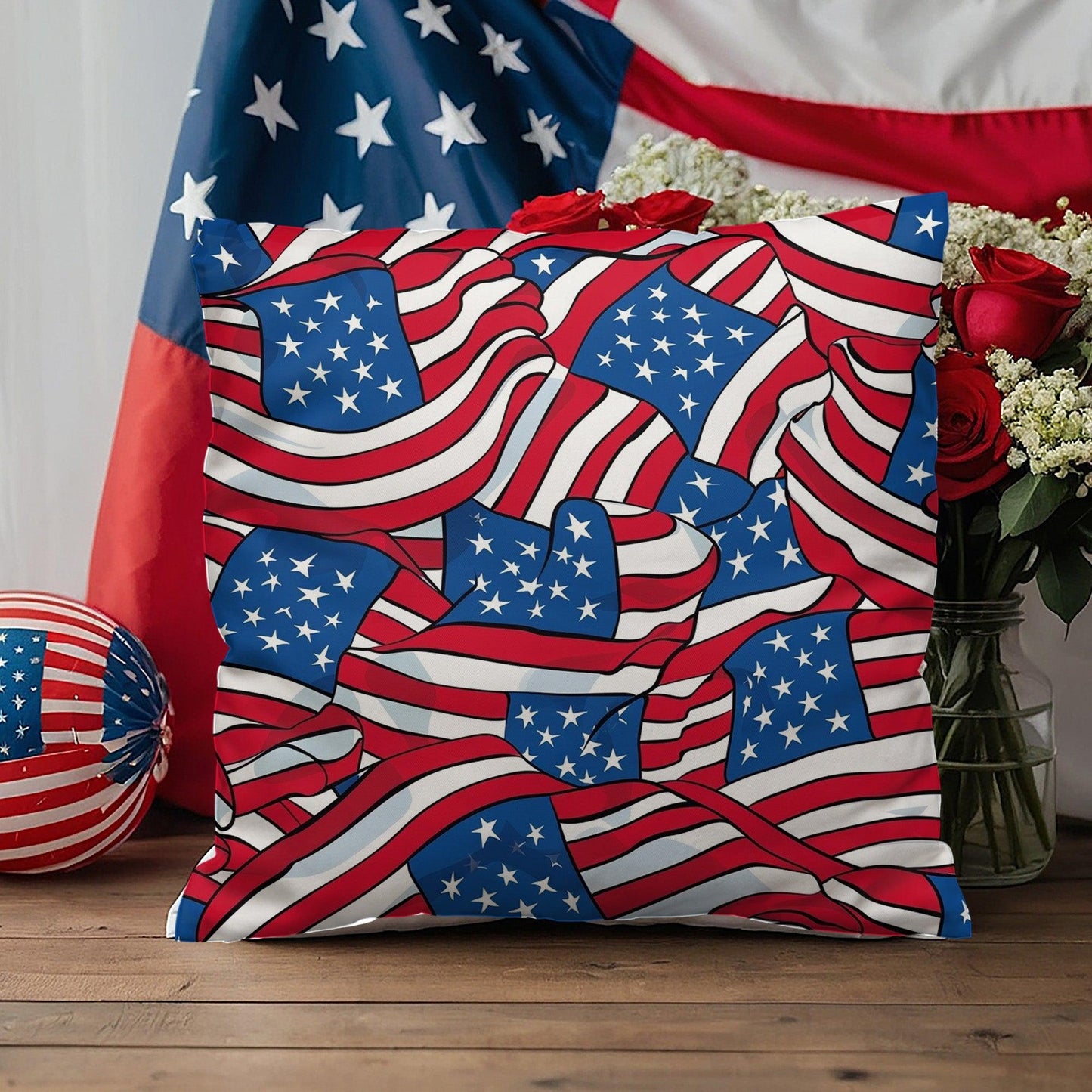 Patriotic American Flags Indoor-Outdoor Printed Pillow