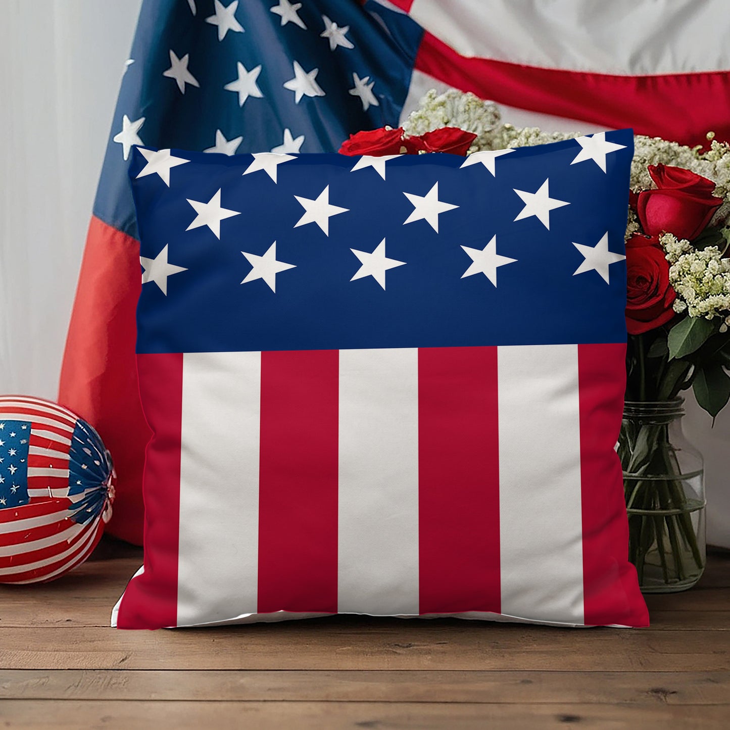 American Flag Patriotic Home Decor Indoor-Outdoor Polyester Printed Pillow