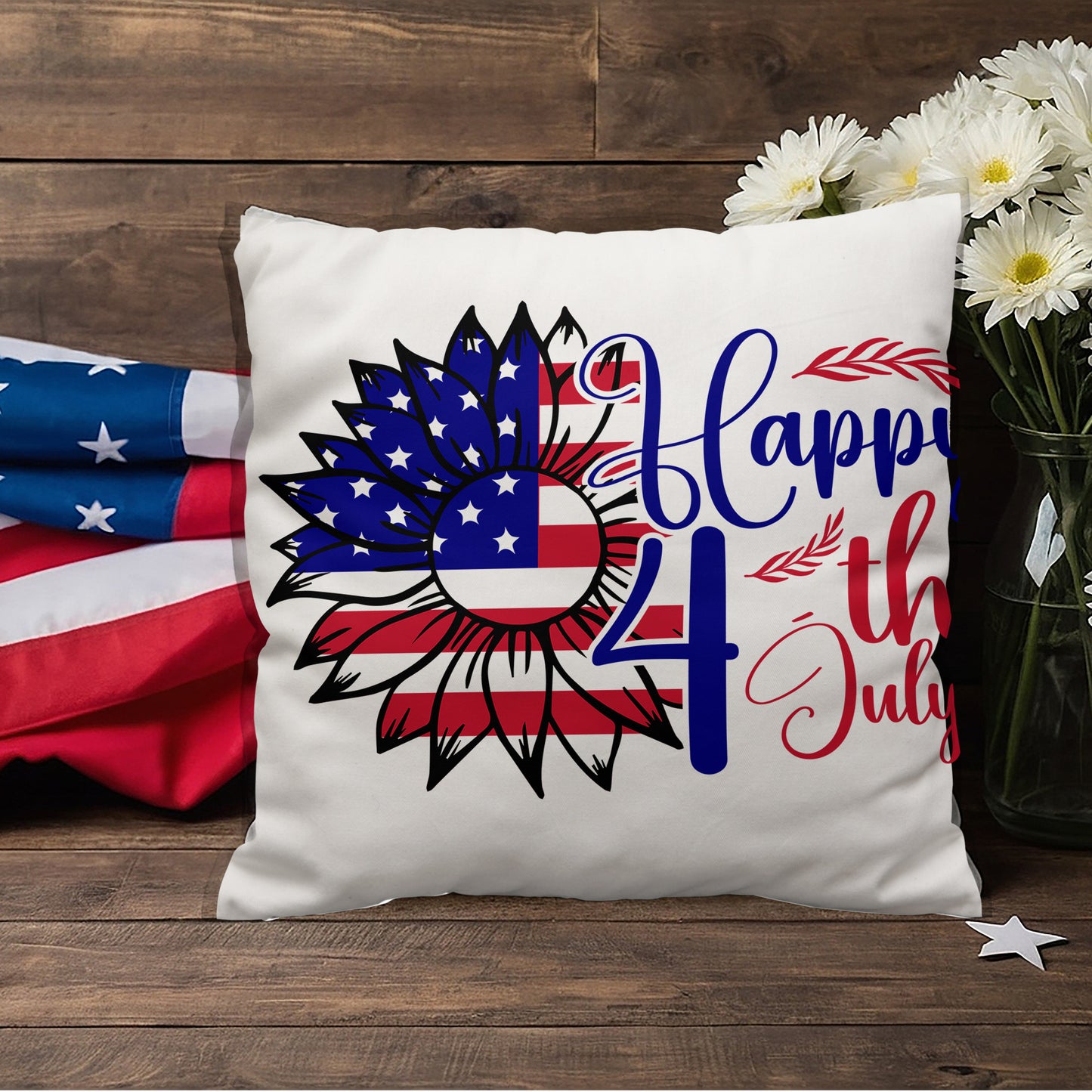 Happy 4th of July Sunflower Patriotic Indoor-Outdoor Pillow