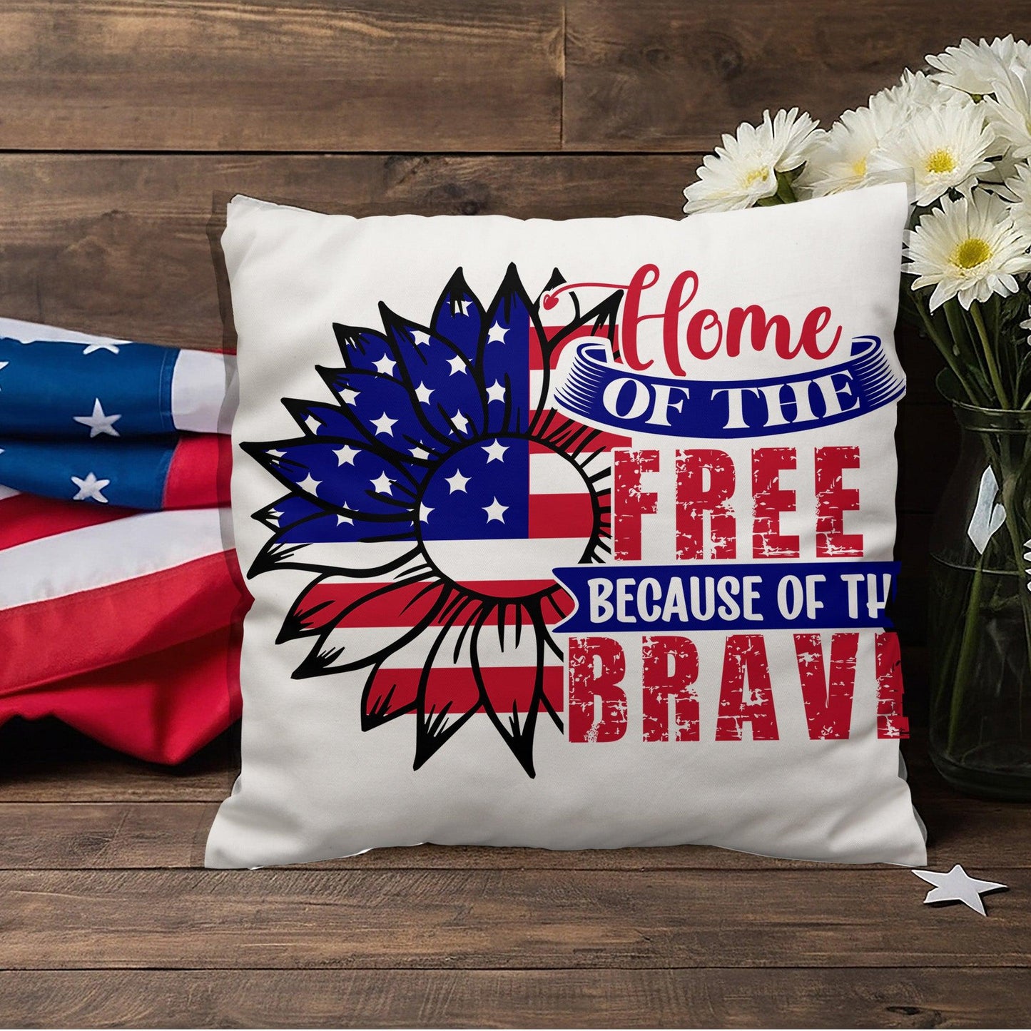 Home of the Free Because of the Brave Patriotic Indoor-Outdoor Pillow