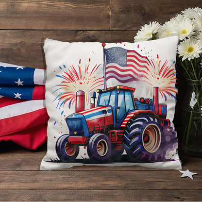 Tractor Fourth of July Parade Patriotic Indoor-Outdoor Pillow