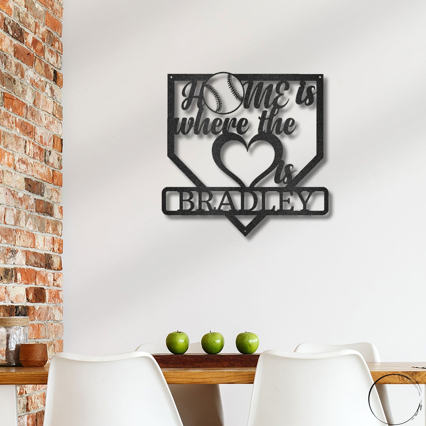 Baseball Home Is Where the Heart Is Custom Name Metal Art Wall Sign