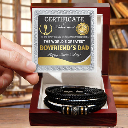 Gift for Boyfriend's Dad - World's Greatest Dad Happy Father's Day - Men's Braided Leather Bracelet