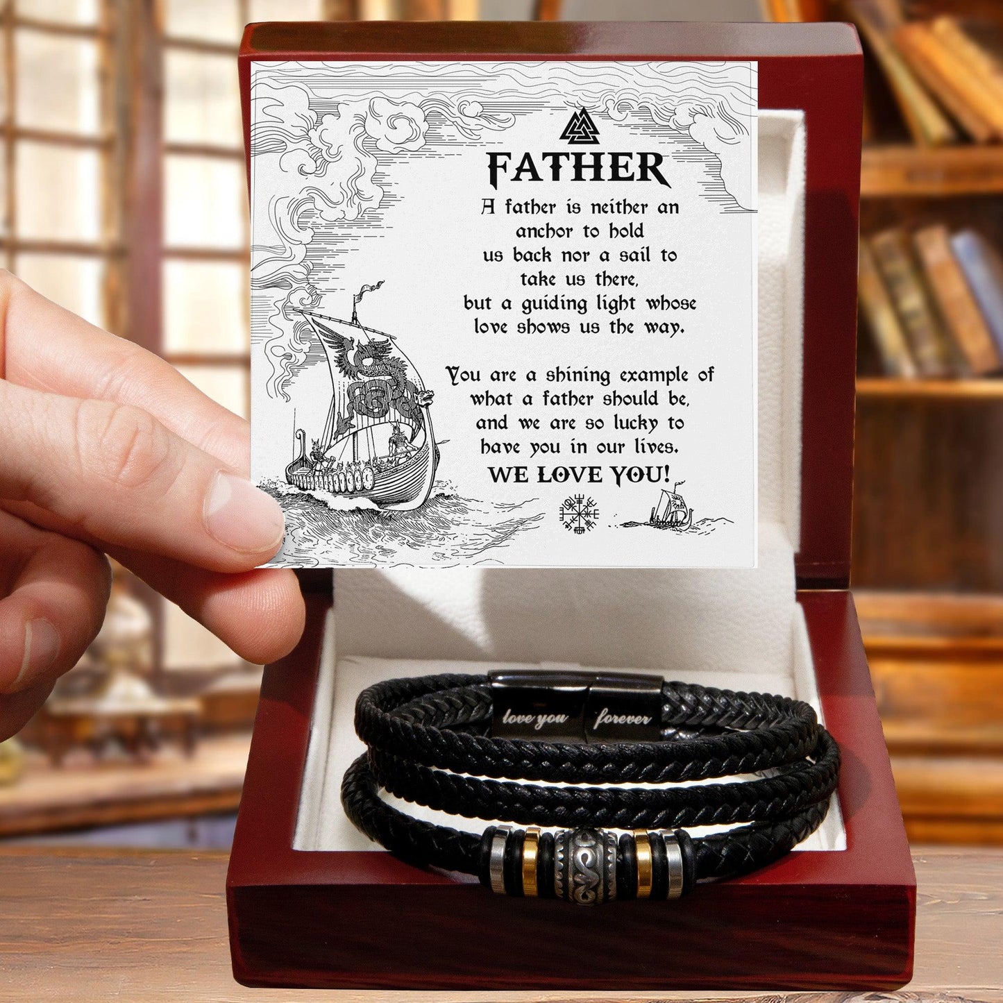 Gift for Father - You Are Our Guiding Light Men's Braided Leather Keepsake Bracelet