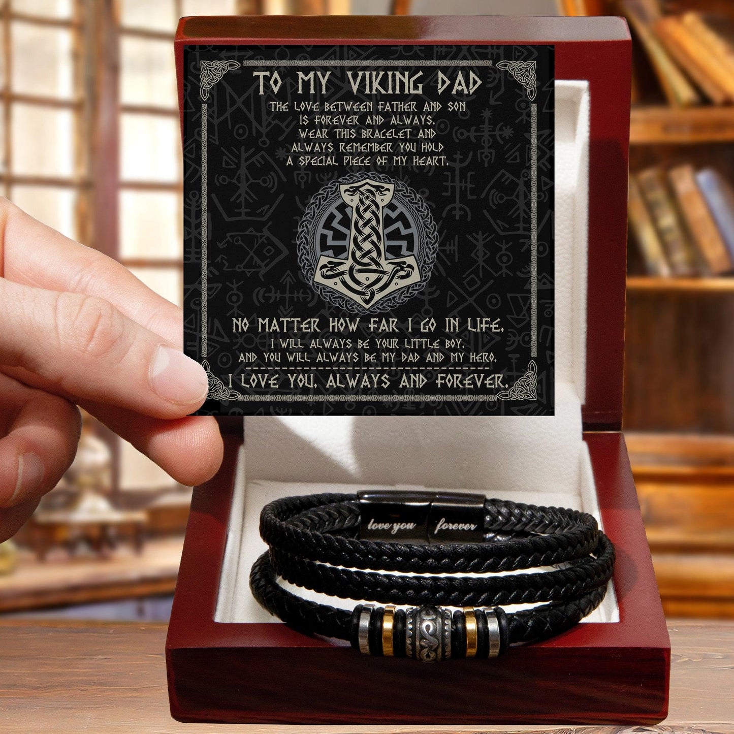 Dad Gift - To My Viking Dad The Love Between A Father And Son Braided Leather Men's Bracelet