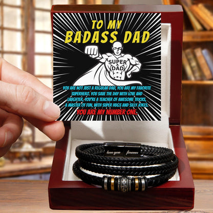 To My Badass Dad - You Are My Favorite Superhero - Men's Braided Leather Bracelet with Gift Box