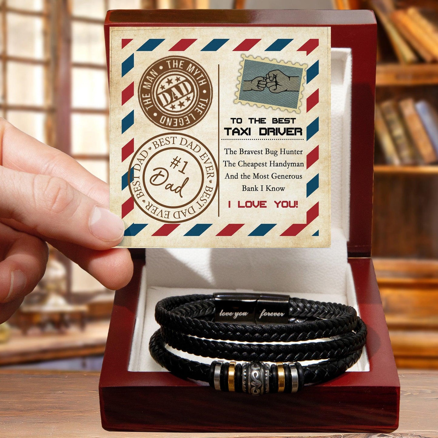 Dad Gift - Most Generous Bank - Black Braided Leather Men's Bracelet