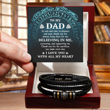 Gift for Dad - In Sun and Rain, Pleasure and Pain Men's Braided Leather Bracelet