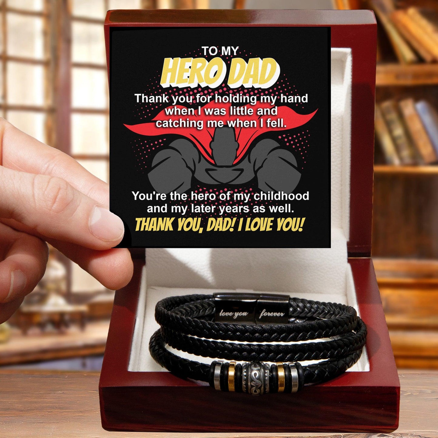 Dad Gift - To My Hero Dad Catching Me When I Fell - Braided Leather Men's Bracelet