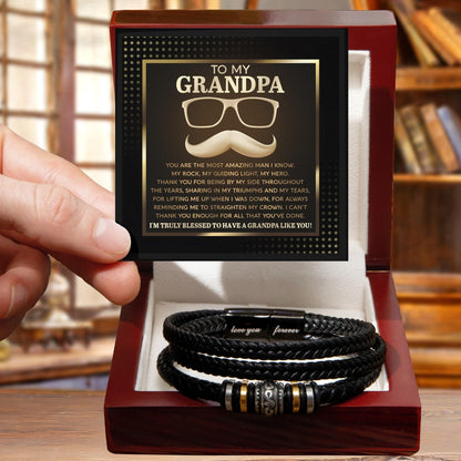 To My Grandpa - My Rock My Guiding Light My Hero Men's Leather Bracelet