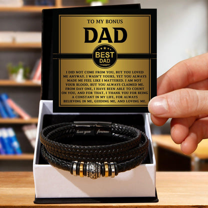 Bonus Dad Gift - Legacy of Love Men's Braided Leather Bracelet with Message Card Set