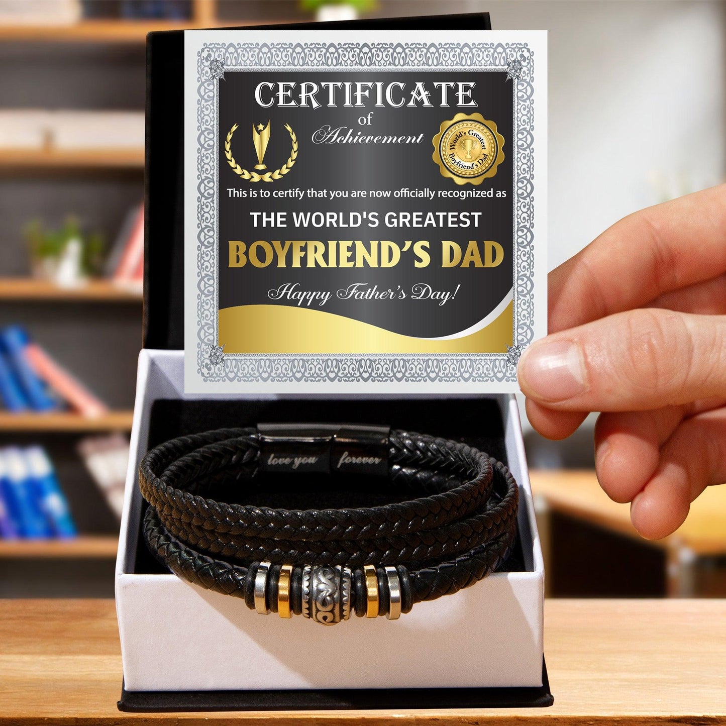 Gift for Boyfriend's Dad - World's Greatest Dad Happy Father's Day - Men's Braided Leather Bracelet