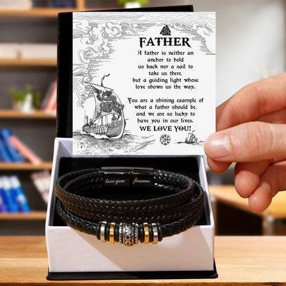 Gift for Father - You Are Our Guiding Light Men's Braided Leather Keepsake Bracelet