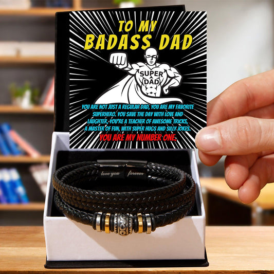 To My Badass Dad - You Are My Favorite Superhero - Men's Braided Leather Bracelet with Gift Box