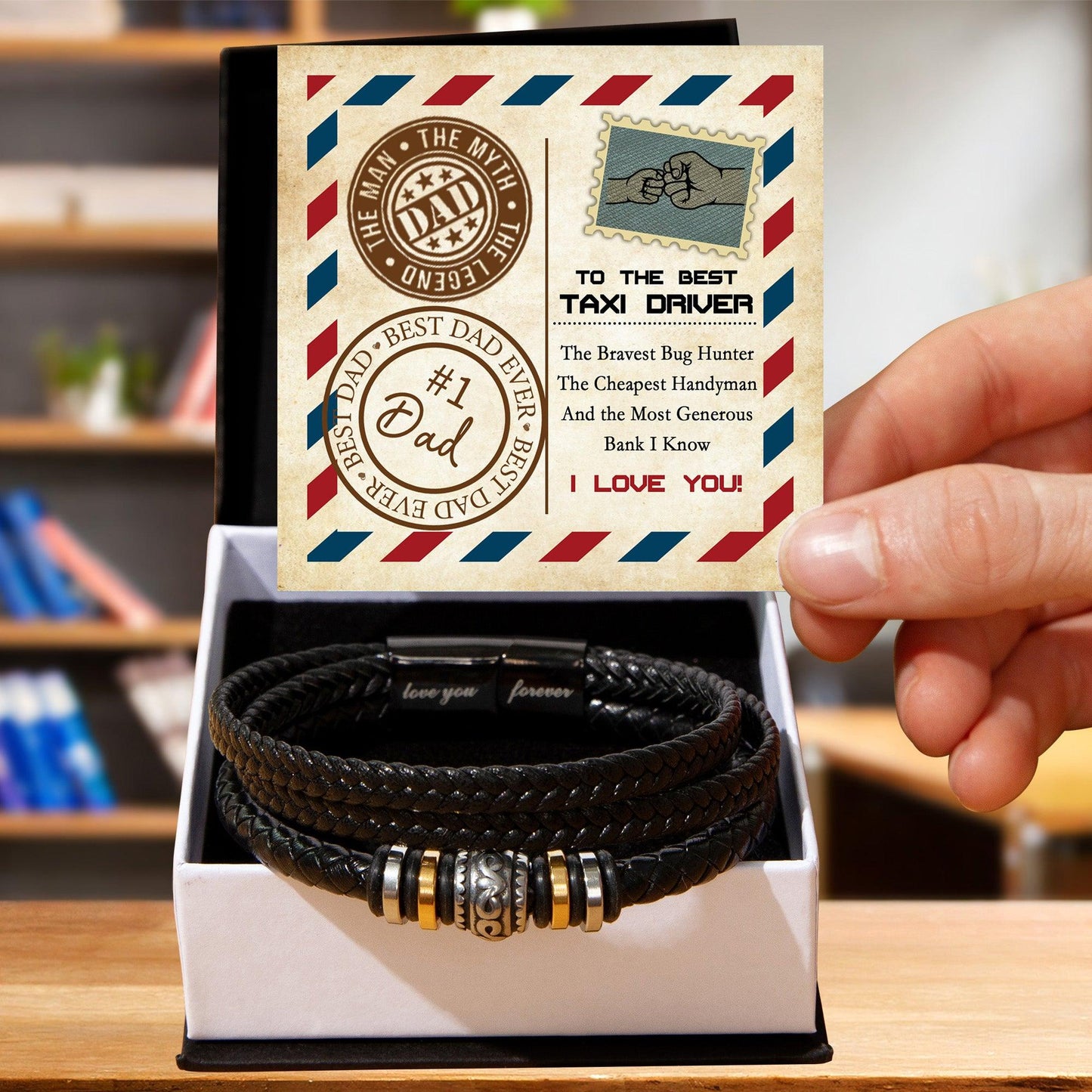 Dad Gift - Most Generous Bank - Black Braided Leather Men's Bracelet