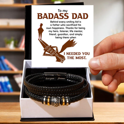 Dad Gift - To My Badass Dad - Braided Leather Men's Bracelet