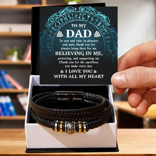 Gift for Dad - In Sun and Rain, Pleasure and Pain Men's Braided Leather Bracelet