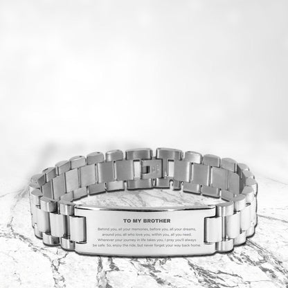 To My Brother Gifts, Inspirational Brother Ladder Stainless Steel Bracelet, Sentimental Birthday Christmas Unique Gifts For Brother Behind you, all your memories, before you, all your dreams, around you, all who love you, within you, all you need - Mallard Moon Gift Shop