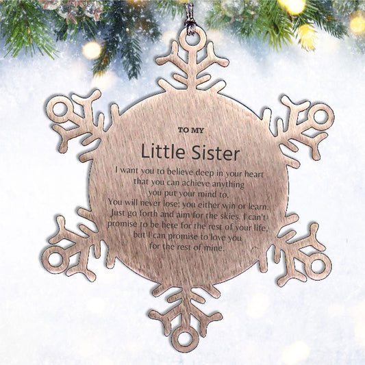 Motivational Little Sister Snowflake Ornament, Little Sister I can promise to love you for the rest of mine, Christmas Ornament For Little Sister, Little Sister Gift for Women Men - Mallard Moon Gift Shop