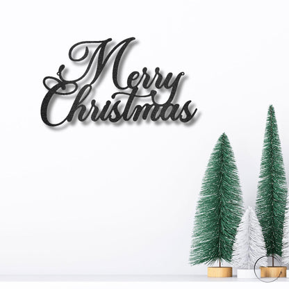 Merry Christmas Script Lettering Metal Wall Sign