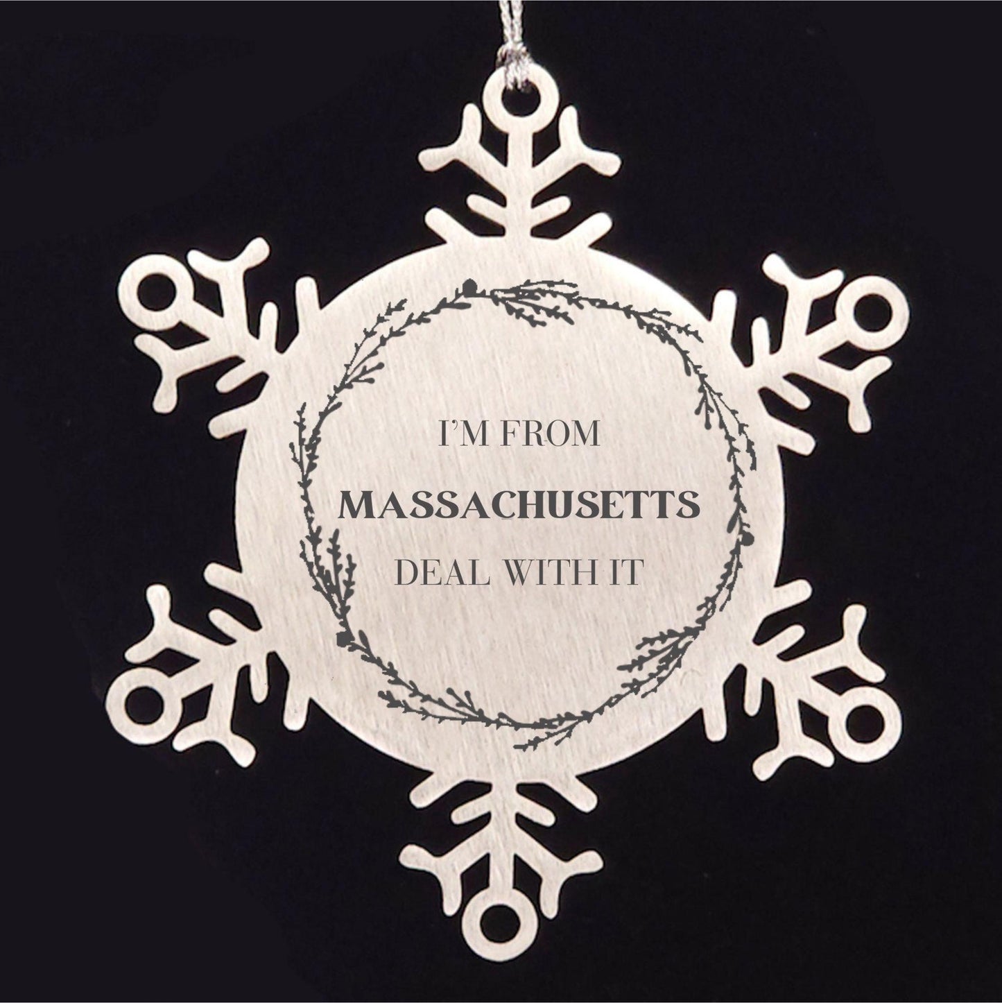 I'm from Massachusetts, Deal with it, Proud Massachusetts State Ornament Gifts, Massachusetts Snowflake Ornament Gift Idea, Christmas Gifts for Massachusetts People, Coworkers, Colleague - Mallard Moon Gift Shop