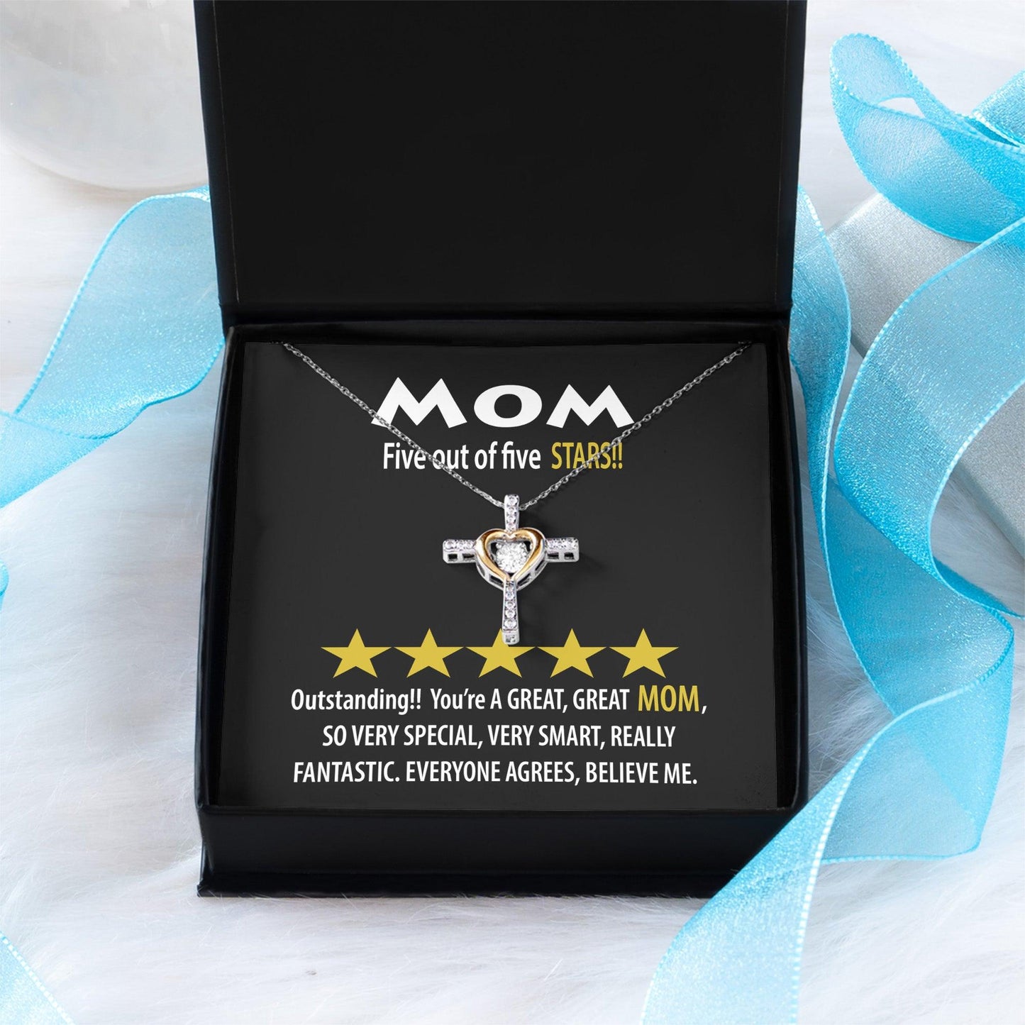 Mom - Five of Five Stars Outstanding You're A Great, Great Mom Cross Pendant Necklace