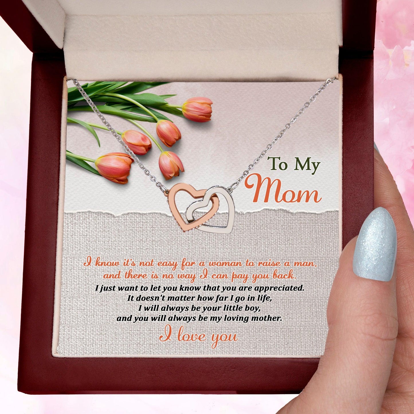 To My Mom, I Will Always Be Your Little Boy - Interlocking Hearts Pendant Necklace