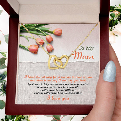 To My Mom, I Will Always Be Your Little Boy - Interlocking Hearts Pendant Necklace