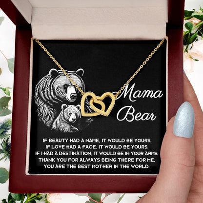 To My Mama Bear My Destination is In Your Arms Interlocking Hearts Necklace