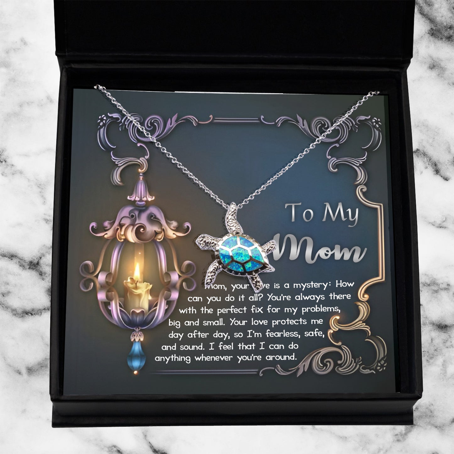 To My Mom Your Love Is a Mystery Opal Sea Turtle Pendant Necklace