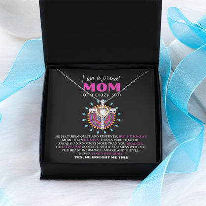 Gift For Mom - I am a Proud Mom of a Crazy Son Cross Pendant Necklace