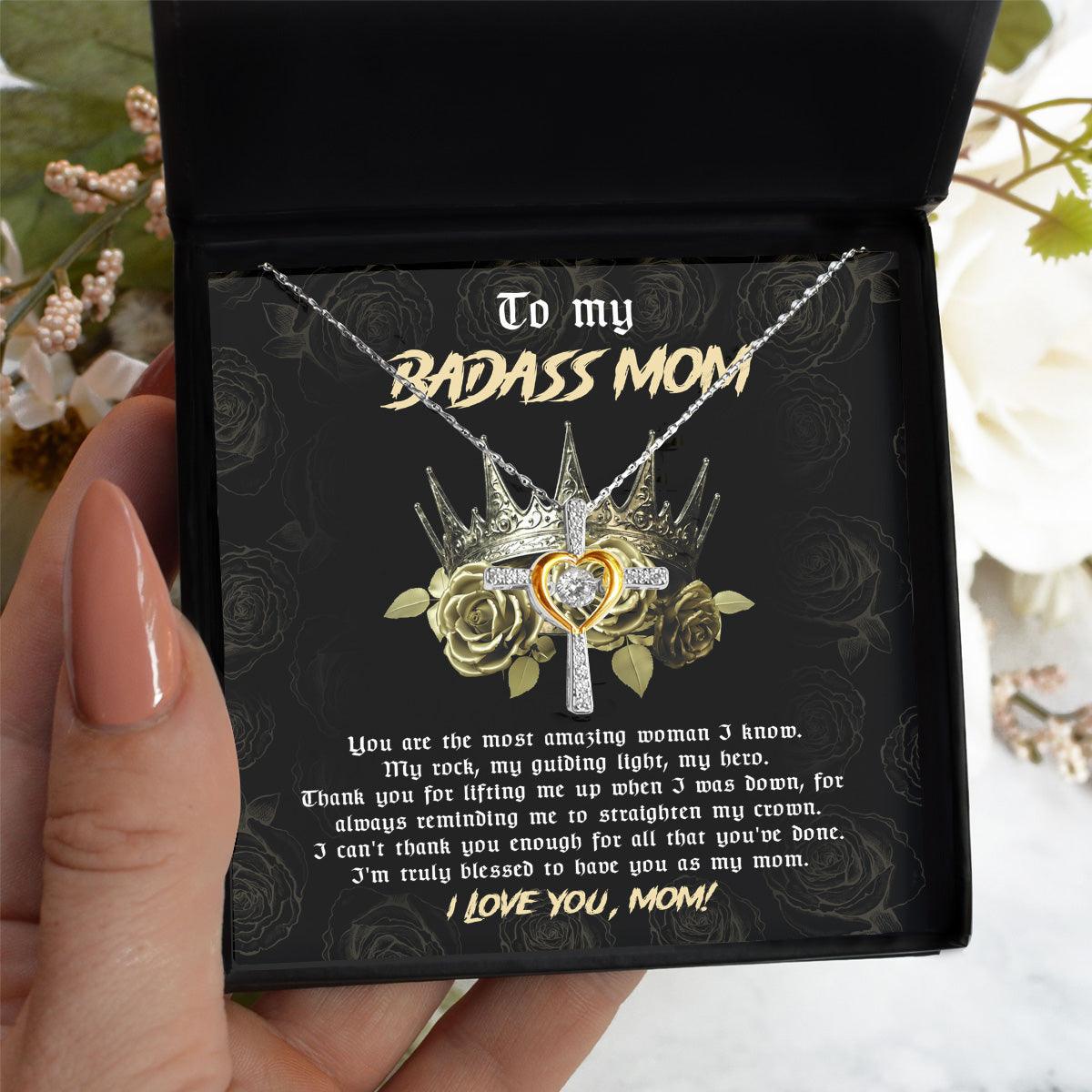 To My Badass Mom You are My Rock Cross Pendant Necklace