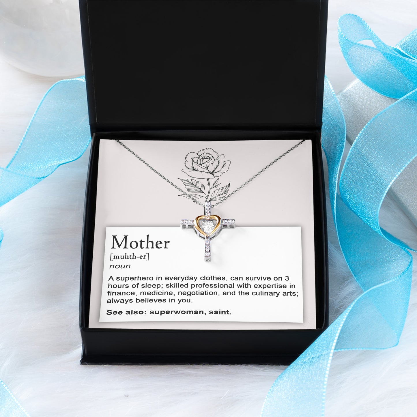 Mother, Definition - Superhero, Saint Cross Pendant Necklace