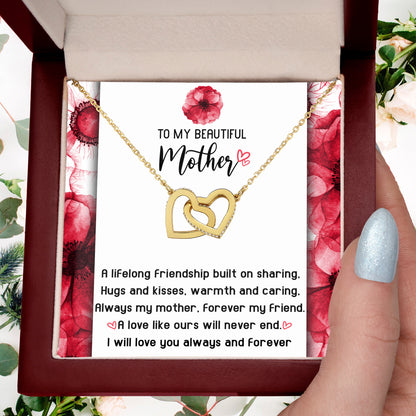 Gift for Mom Always my Mother Forever my Friend Interlocking Hearts Necklace