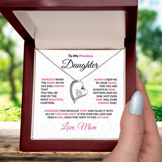 To My Precious Daughter Forever Love Heart Pendant Necklace with Message Card