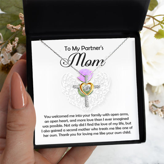 To My Partner's Mom You Welcomed me with Open Arms and an Open Heart Cross Pendant Necklace