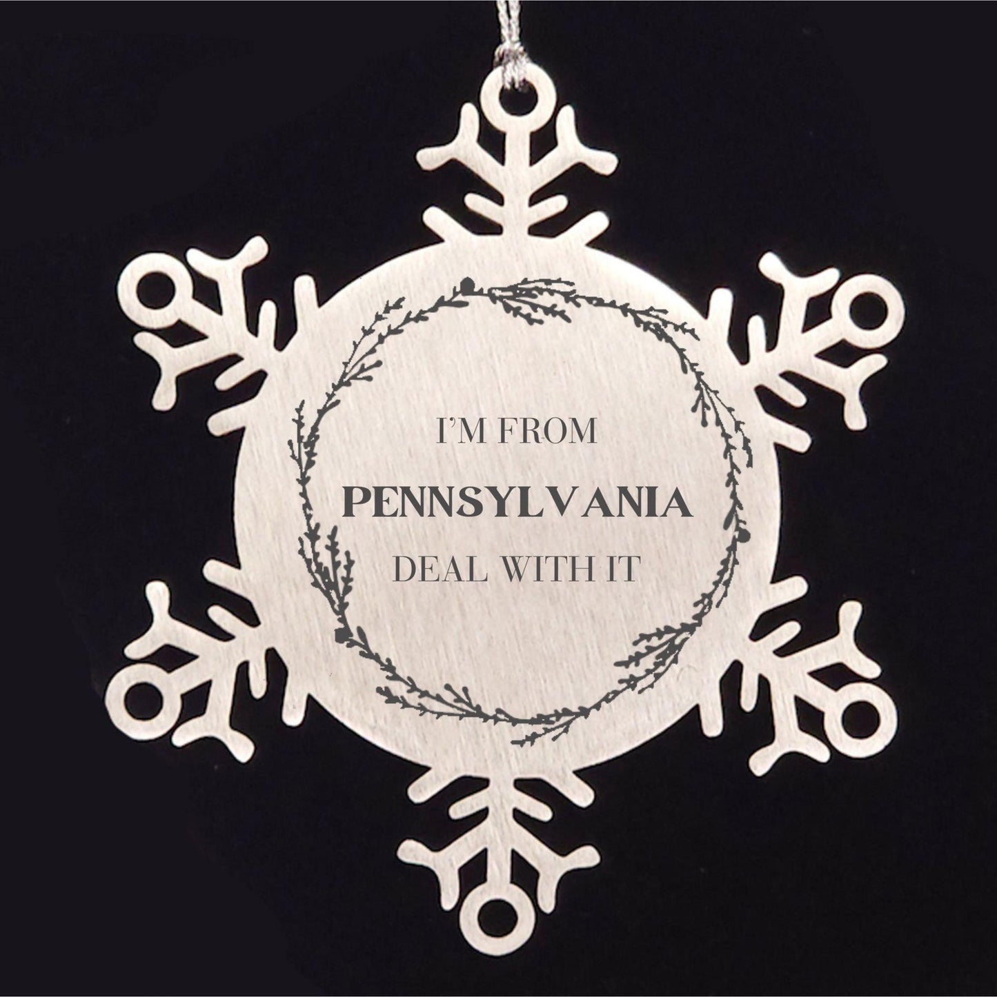 I'm from Pennsylvania, Deal with it, Proud Pennsylvania State Ornament Gifts, Pennsylvania Snowflake Ornament Gift Idea, Christmas Gifts for Pennsylvania People, Coworkers, Colleague - Mallard Moon Gift Shop