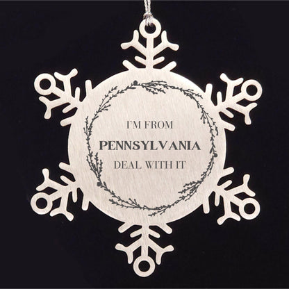 I'm from Pennsylvania, Deal with it, Proud Pennsylvania State Ornament Gifts, Pennsylvania Snowflake Ornament Gift Idea, Christmas Gifts for Pennsylvania People, Coworkers, Colleague - Mallard Moon Gift Shop