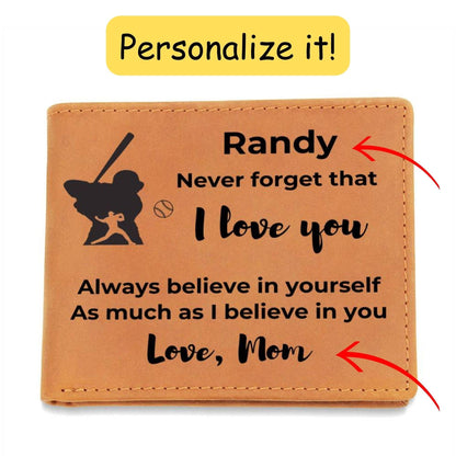 Baseball Custom Printed Believe in Yourself Cowhide Leather Men's Wallet